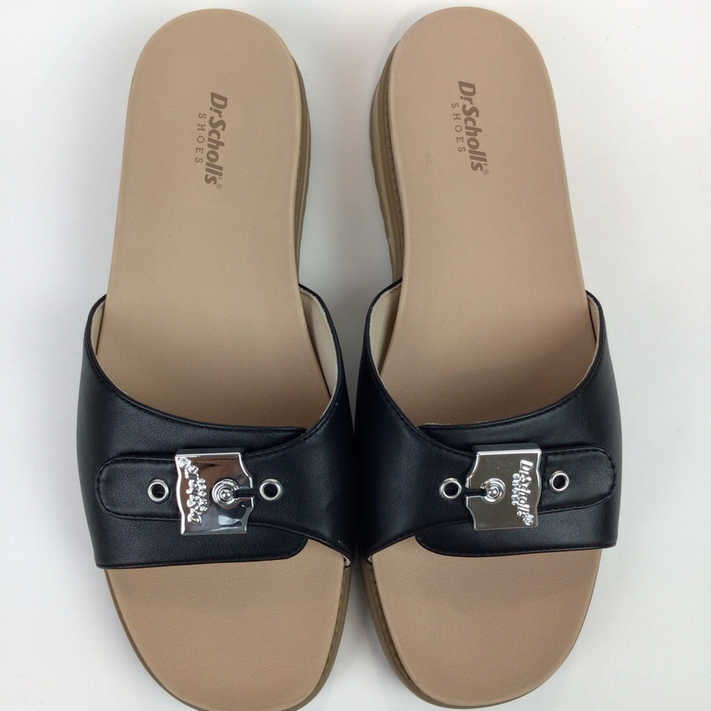 New! Dr Scholls Island Icon Sandals Women's 11W Black Buckle Comfort Slide